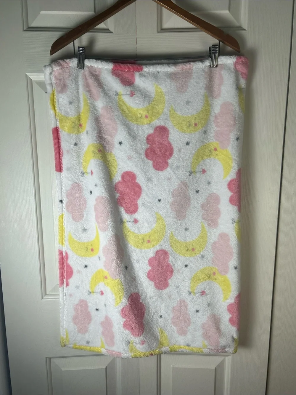 Baby Elements Moon Clouds Blanket Pink White Yellow Gray Stars Hearts Plush